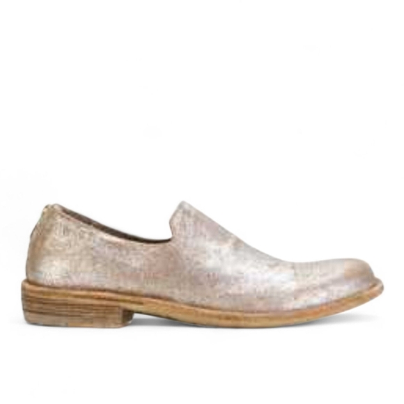 OFFICINE CREATIVE Antiqued Silver Leather Loafer Italy Cowgirl Carter Western - Picture 1 of 13